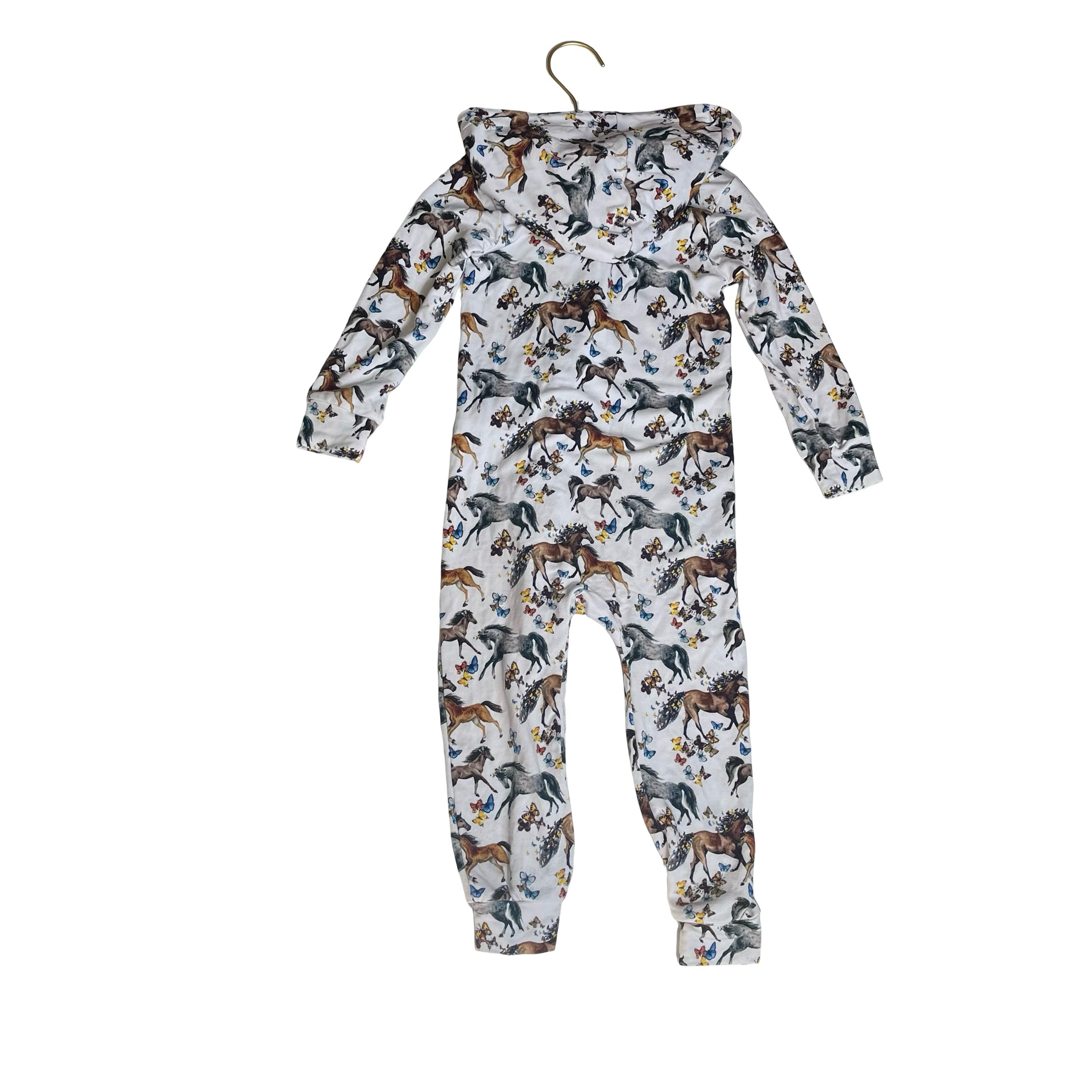 Posh Peanut Horse & Butterfly Print Hooded One-Piece - Size 2T