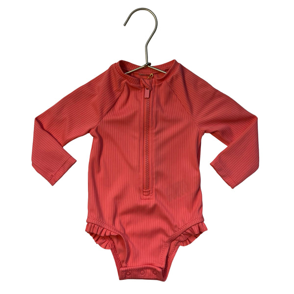 Old Navy Coral Ribbed Swim Suit - Size 6-12 Mo
