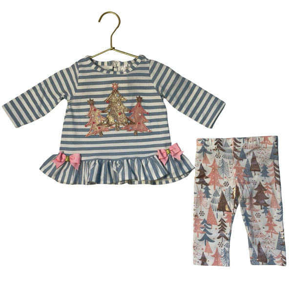 Rare Editions Light Blue & Pink Christmas Tree Top & Leggings Set - Size 3-6 Mo