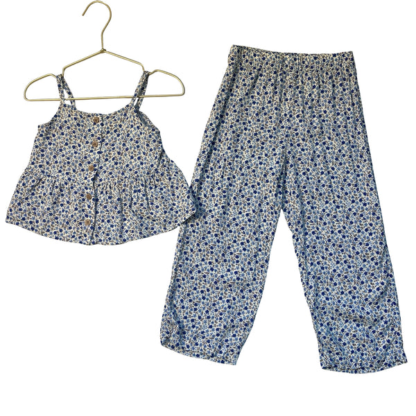 H&M Ivory & Blue Floral Tank & Pants Set - Size 5T