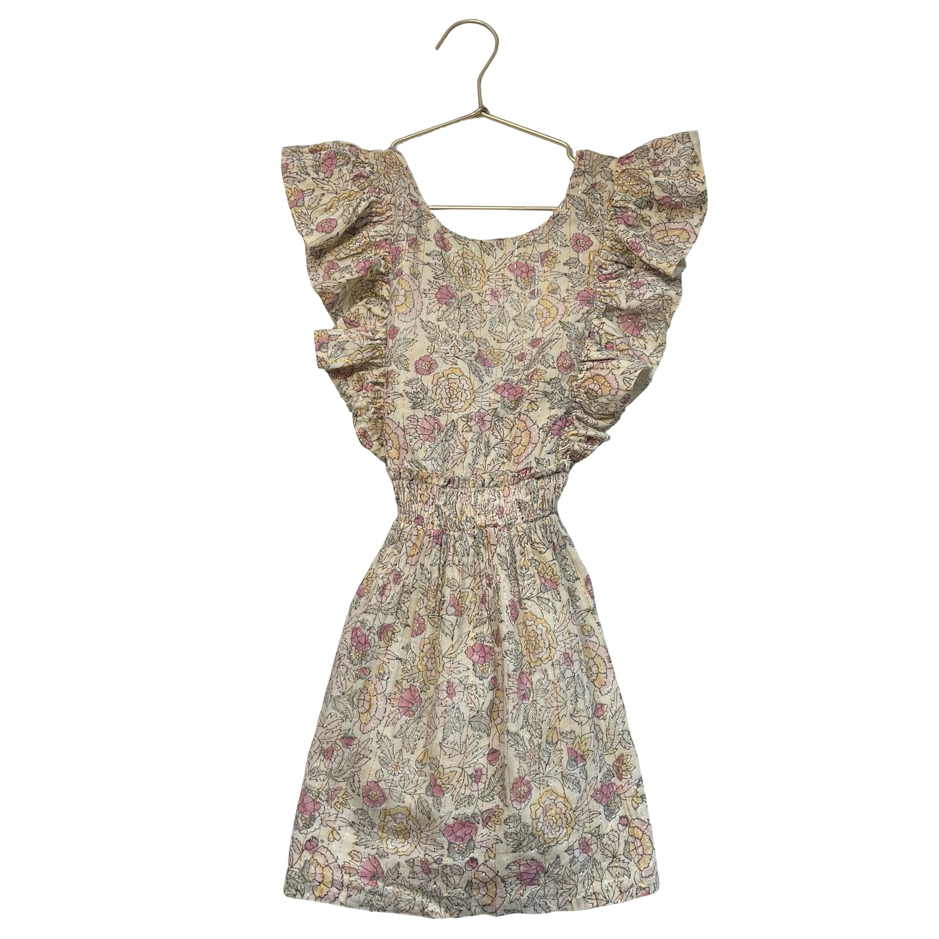 Louis Louise Ivory Floral & Metalic Striped Dress - Size 6