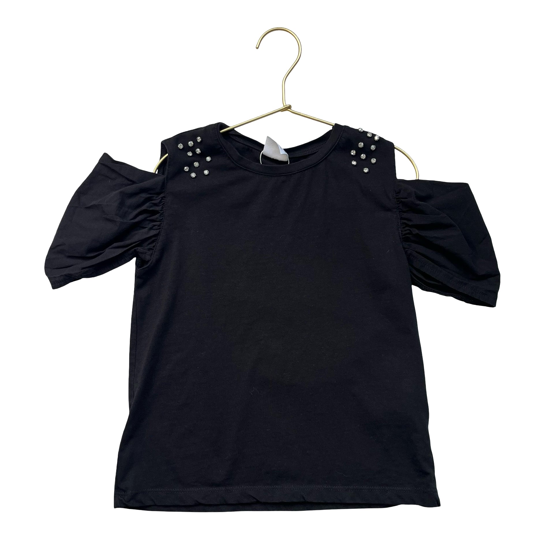 Zara Black Rhinestone Open-Shoulder T-Shirt - Size 9-10