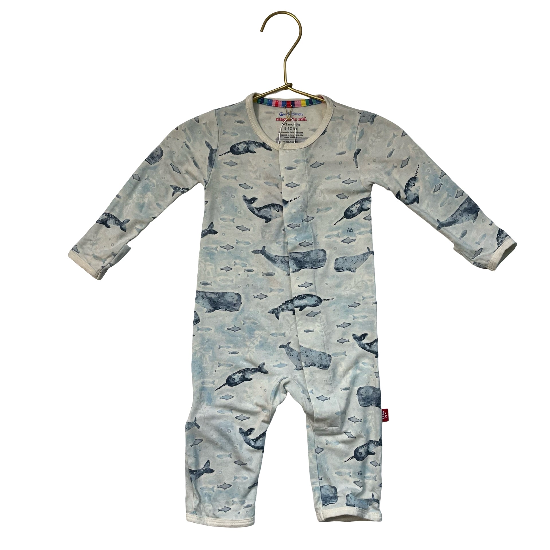 Magnetic Me Blue Fish & Whale Print One-Piece PJs - Size 0-3 Mo