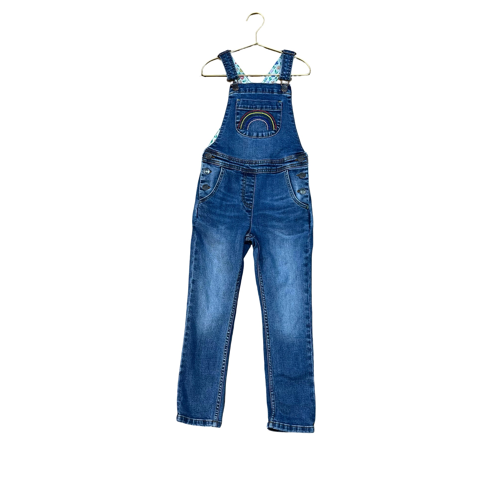 Boden Embroidered Rainbow Denim Overalls - Size 6-7Y