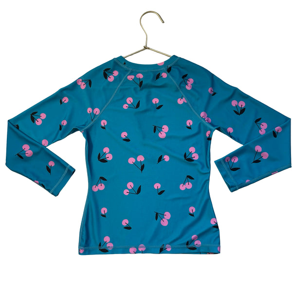 Tea Collection Teal & Pink Cherry Print Rash Guard - Size 8