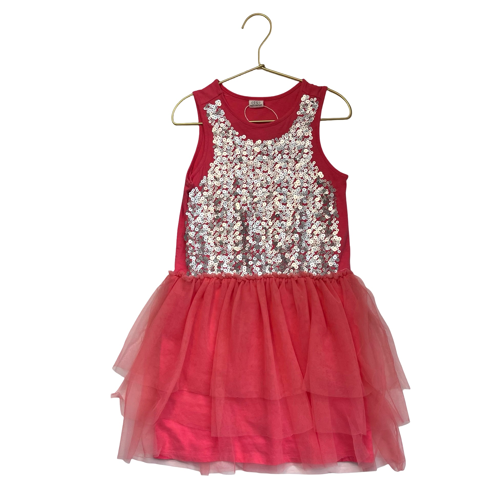 Egg Coral Tulle & Silver Sequin Dress - Size 7