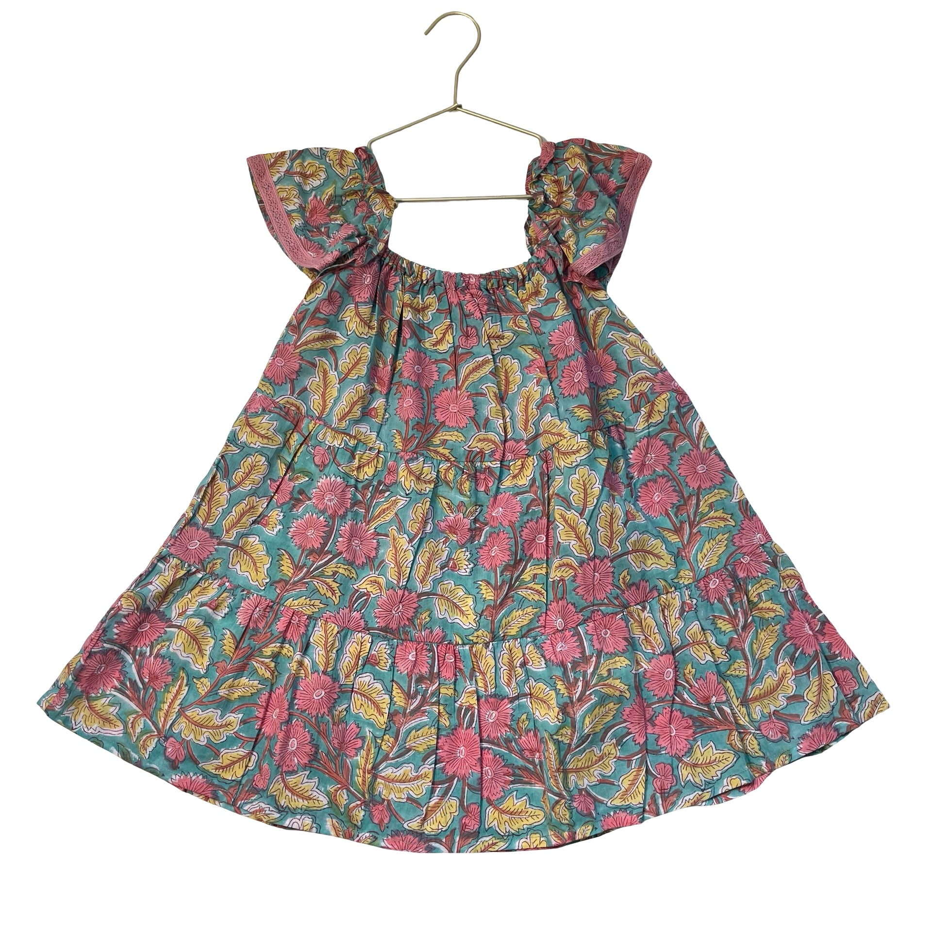 Stella Ray Teal, Pink, Yellow Flower Print Dress - Size 6