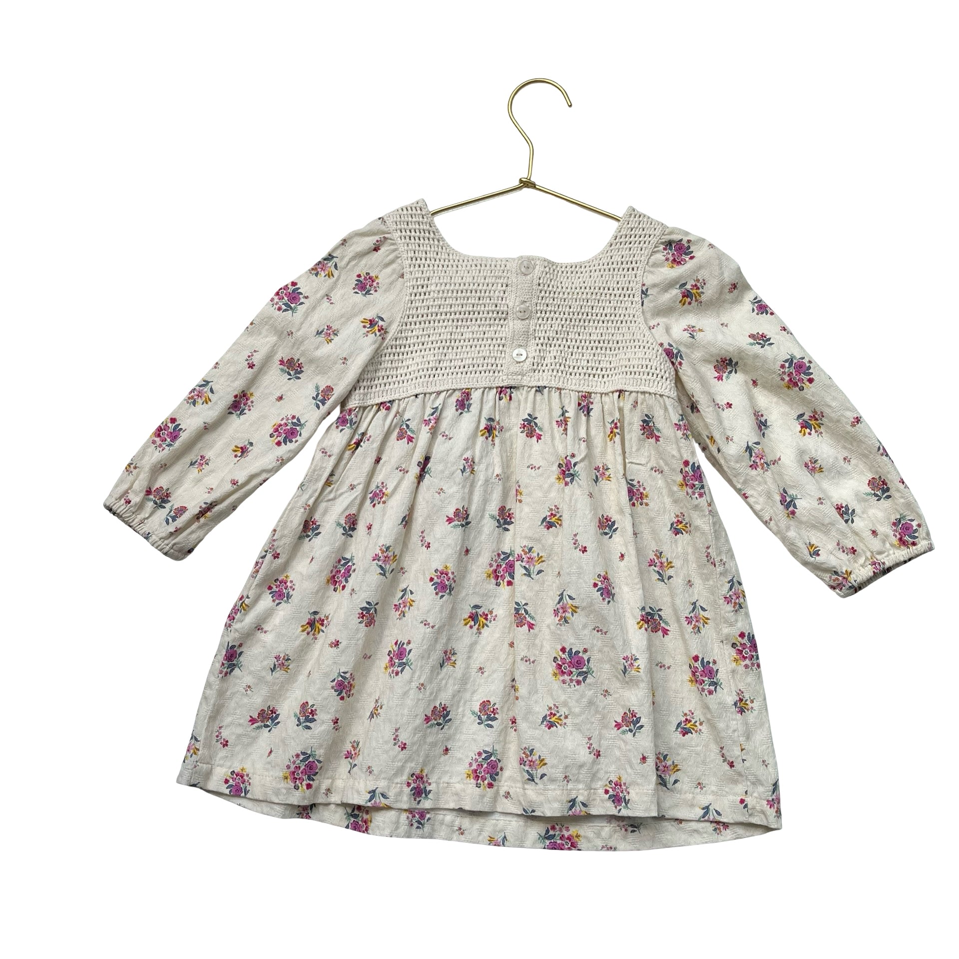 Zara Ivory Floral & Crochet Dress - Size 3