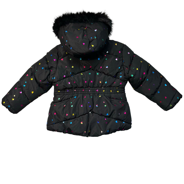 Rothschild R 1881 Black & Colorful Foil Heart Hooded Winter Jacket - Size 3T