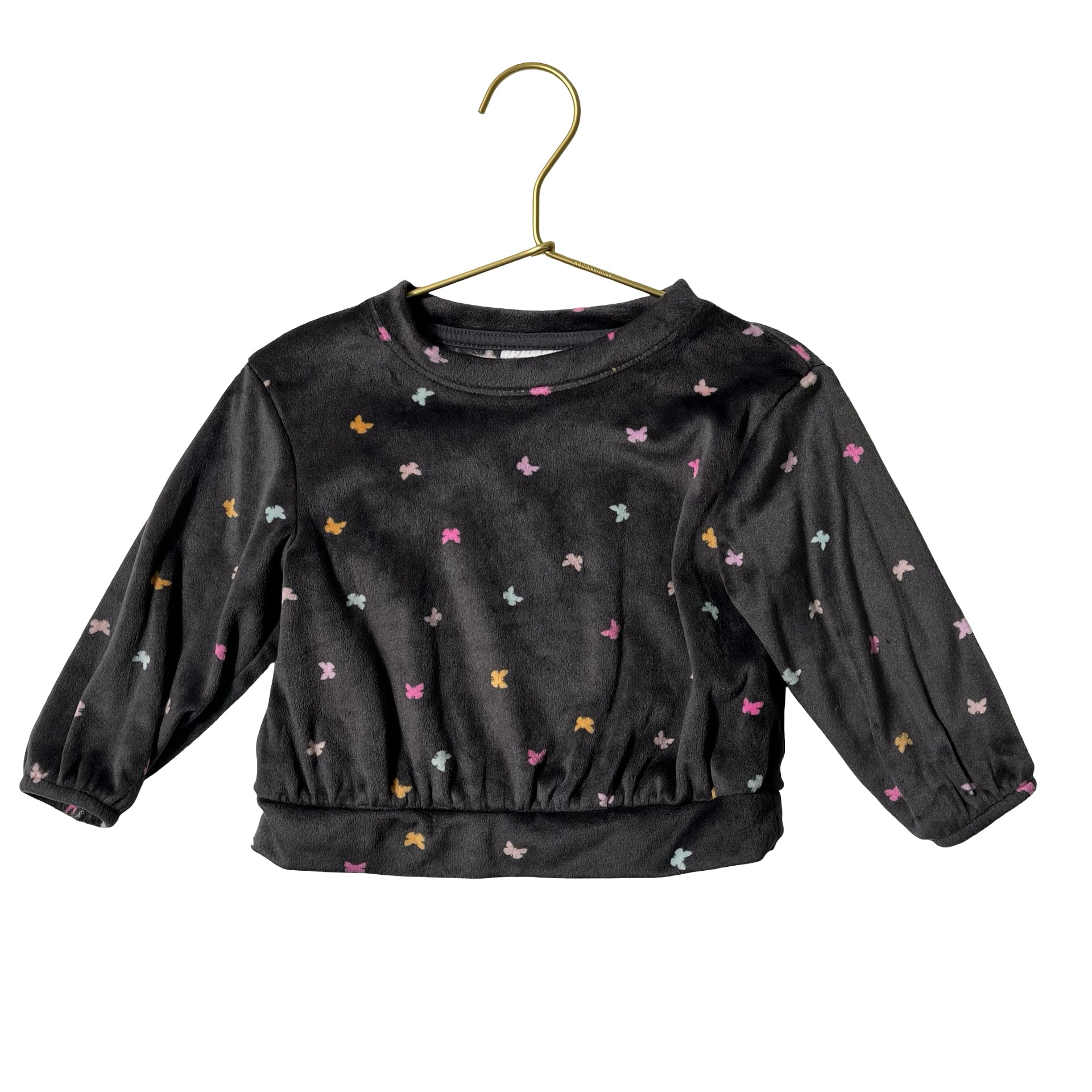Cat & Jack Gray Butterfly Print Velour Sweatshirt - Size 18 Mo