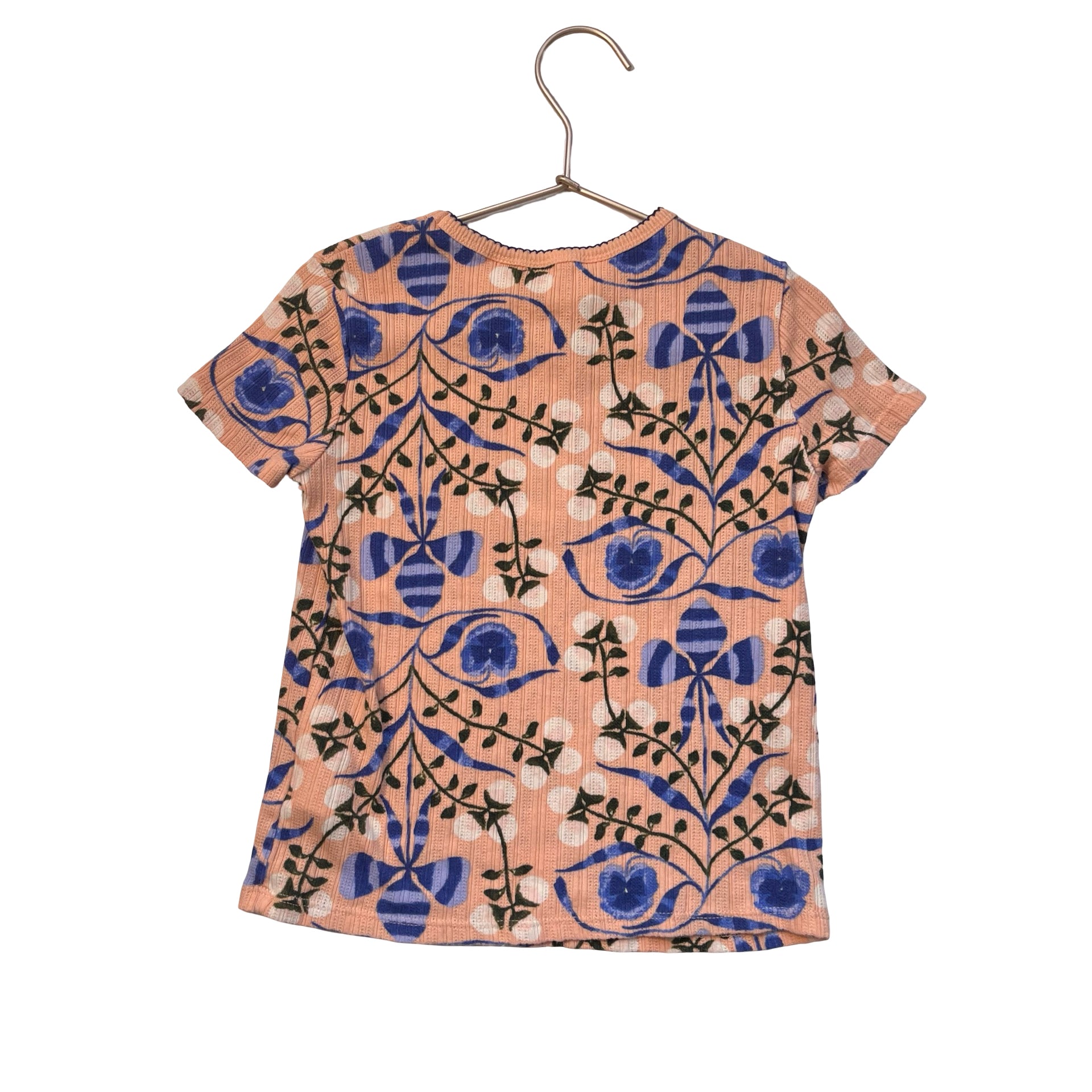 H&M x Georgia Beaumont Peach Flower Print Ribbed T-Shirt - Size 6-7