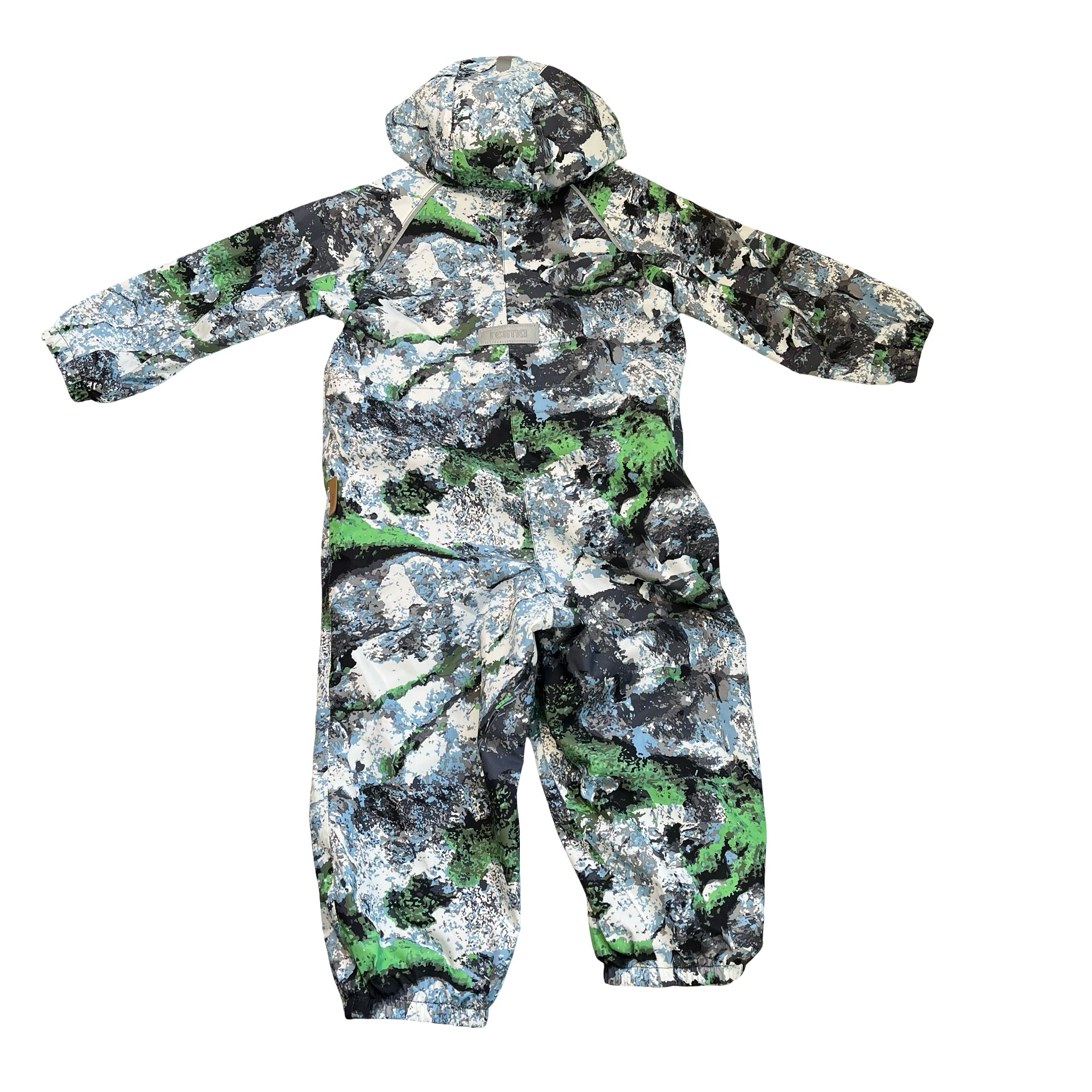 Reima Tec Green, Blue, White, Gray Pattern Hooded Waterproof Suit - Size 2T