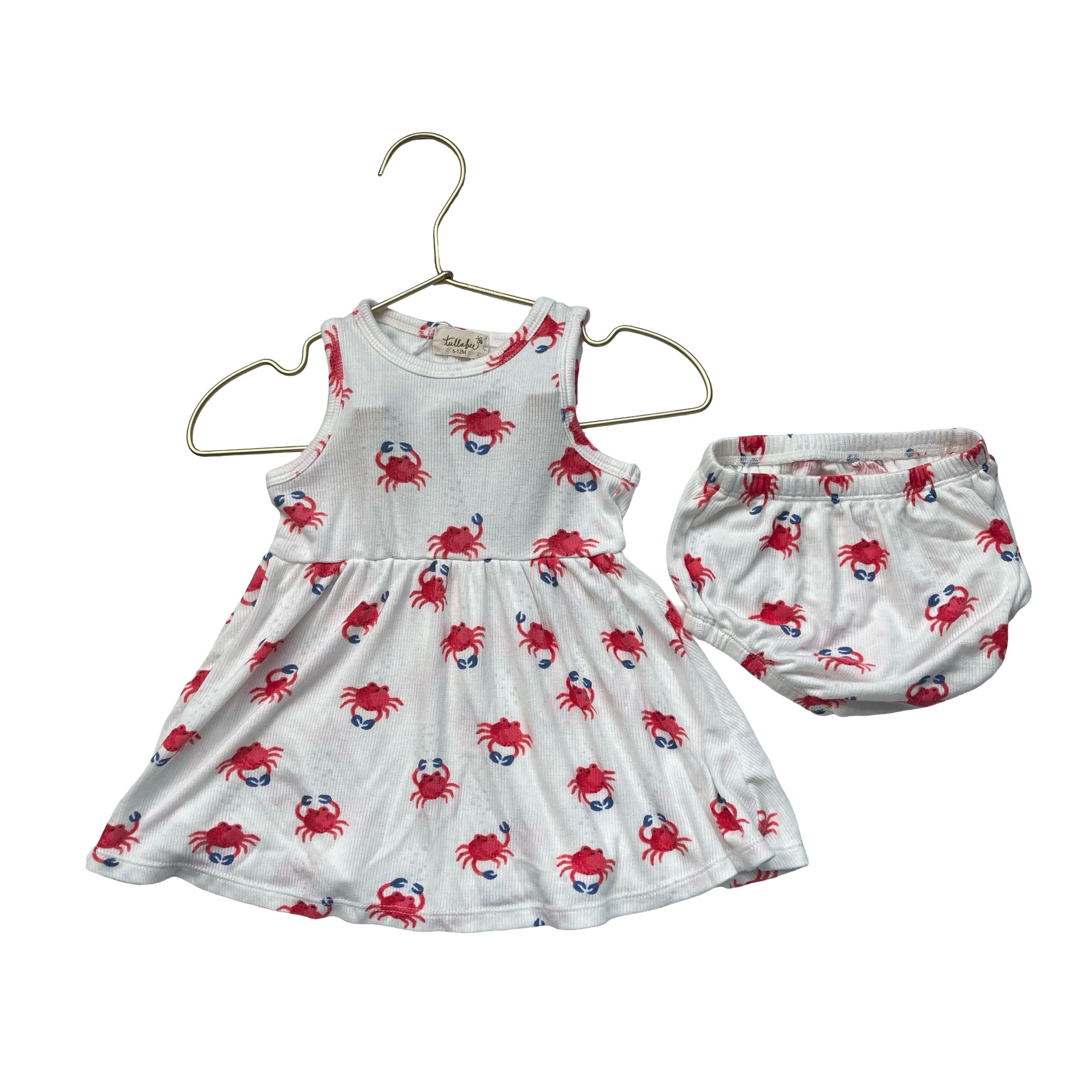 Tullabee White, Red, Blue Crab Print Dress & Bloomers - Size 6-12 Mo