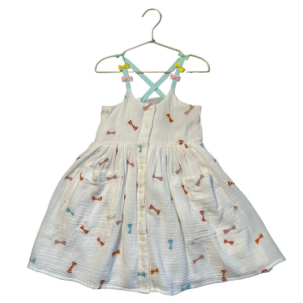 Stella McCartney Kids Ivory Cotton Gauze Embroidered Bow Dress - Size 6