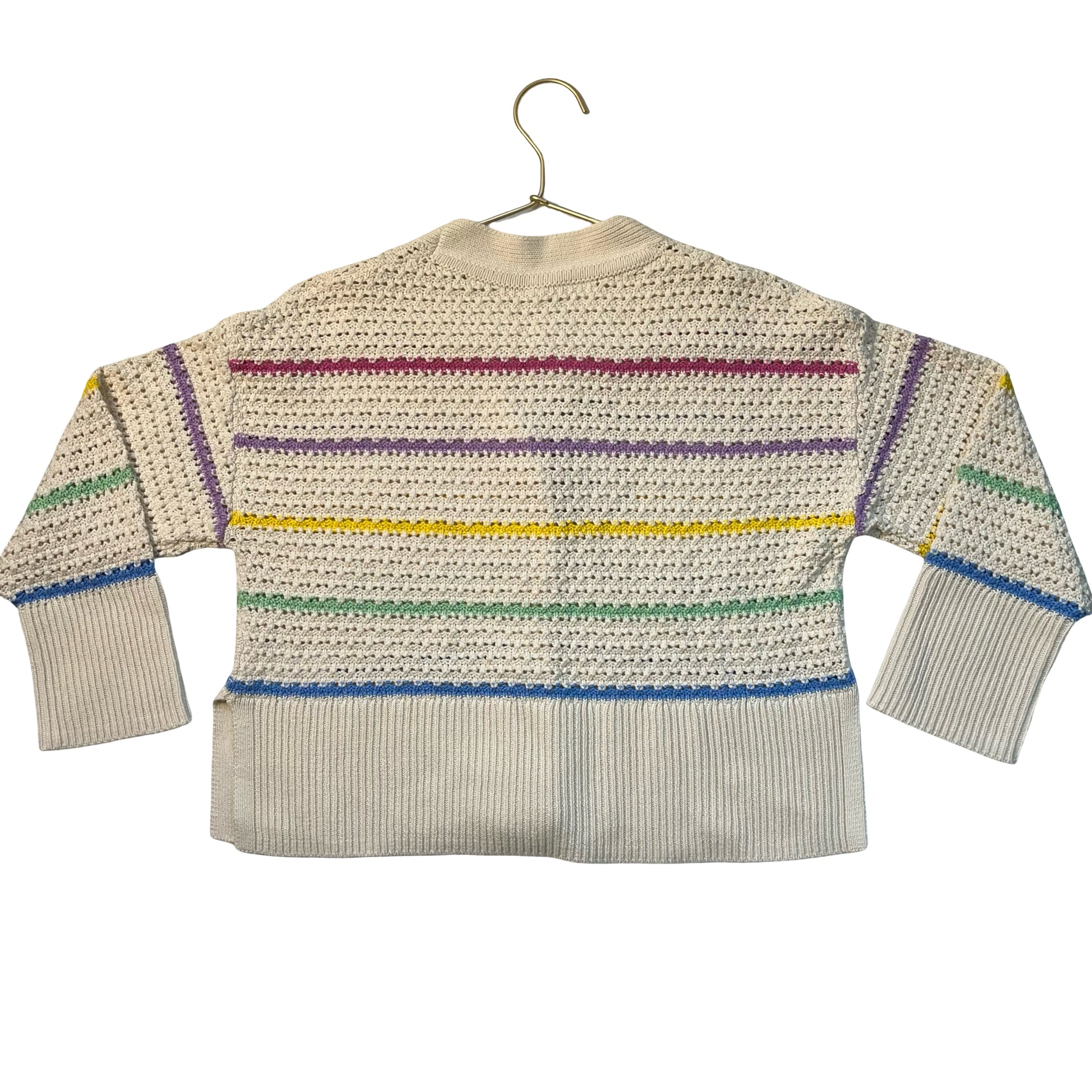 Gap Kids Ivory & Rainbow Striped Cotton Crochet Cardigan Sweater - Size M 8