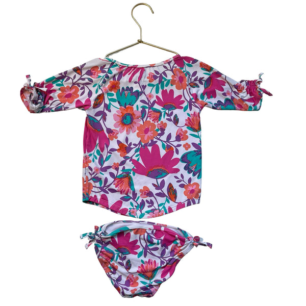 Hatley Flower Print Rash Guard 2 Piece Swim Suit - Size 4