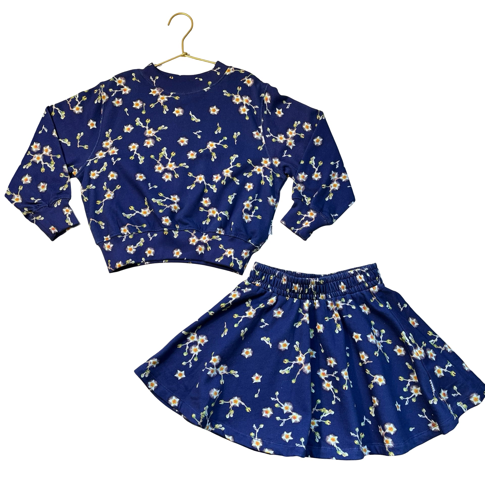 Molo Blue Floral Sweatshirt (5) & Skirt (5-6) Set