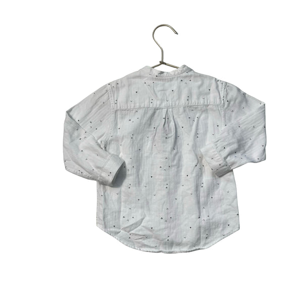 Zara White & Gray Geo Pattern Collarless Button Down - Size 18-24 Mo