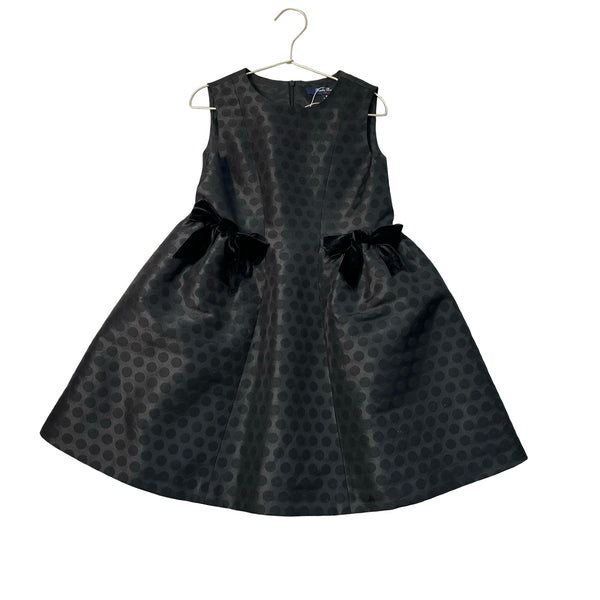 Brooks Brothers Black Polka Dot Taffeta & Velvet Bow Dress - Size 8