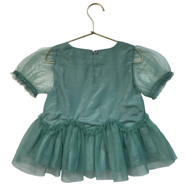 Mini Boden Mint Green Tulle Peplum Top - Size 6-7