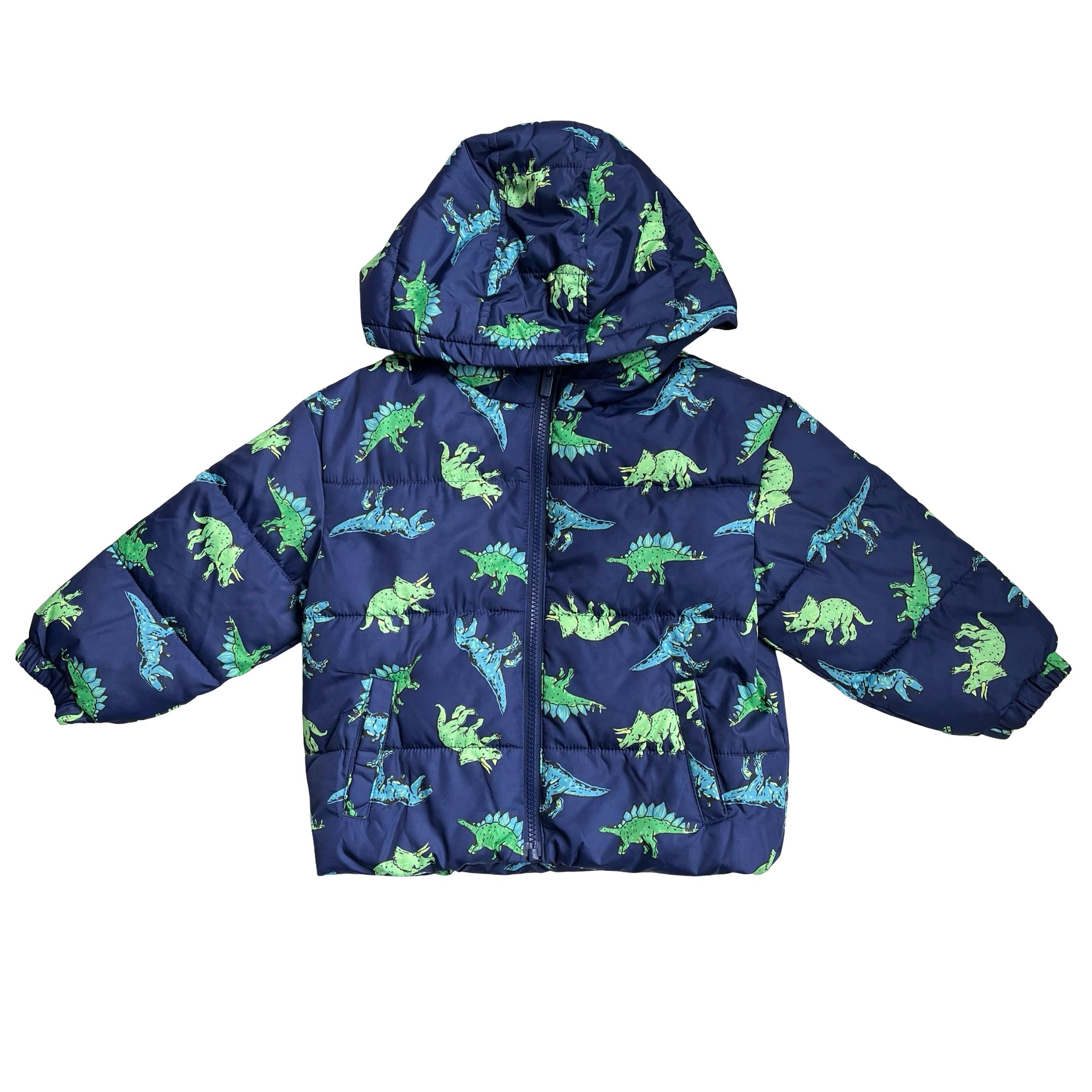 Old Navy Navy Dinosaur Print Hooded Winter Jacket - Size 3T
