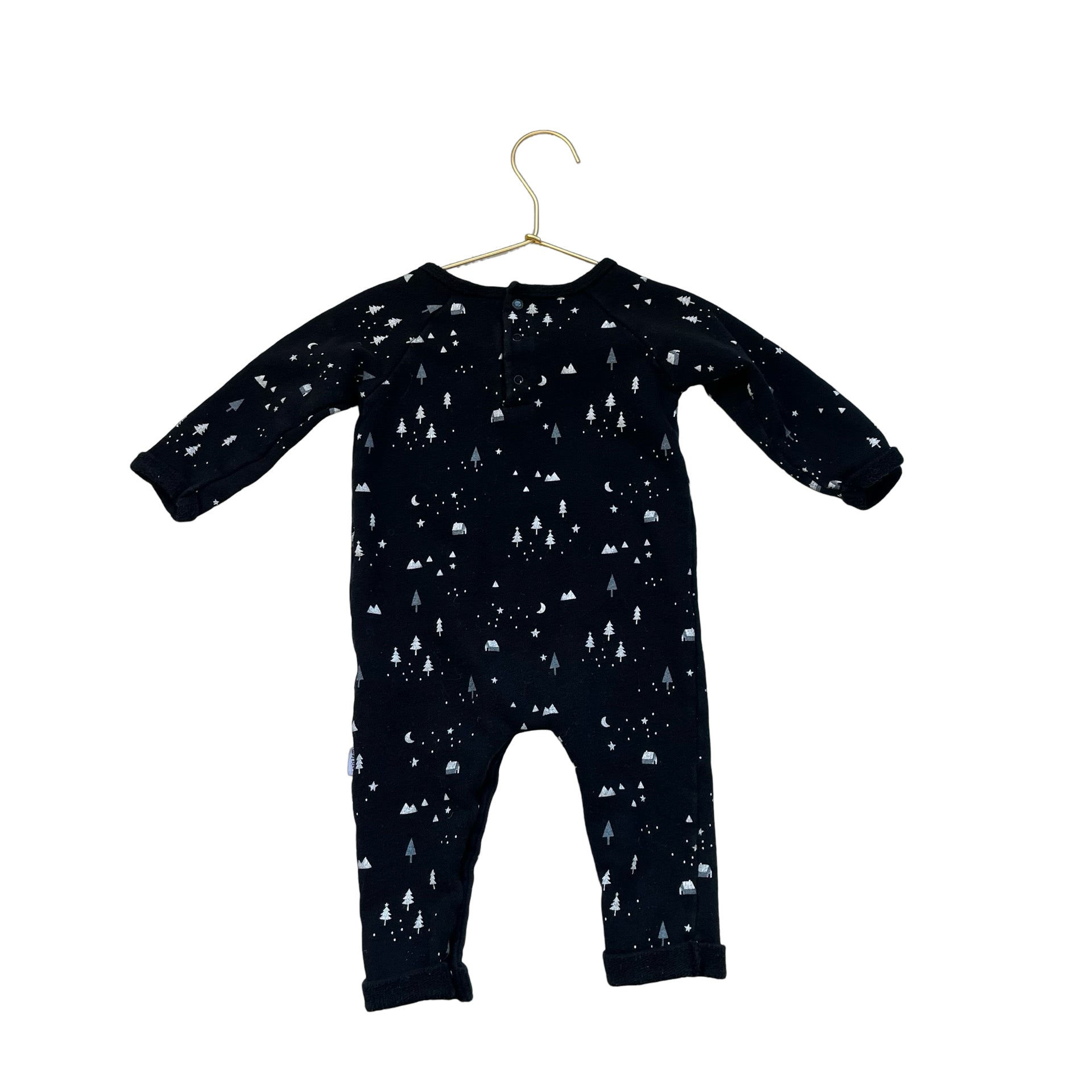 Petit Lem Black Moon & Tree Print One-Piece - Size 12 Mo