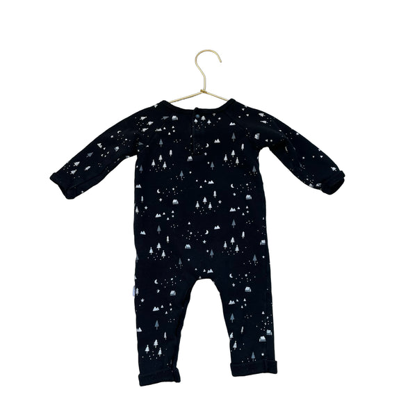Petit Lem Black Moon & Tree Print One-Piece - Size 12 Mo