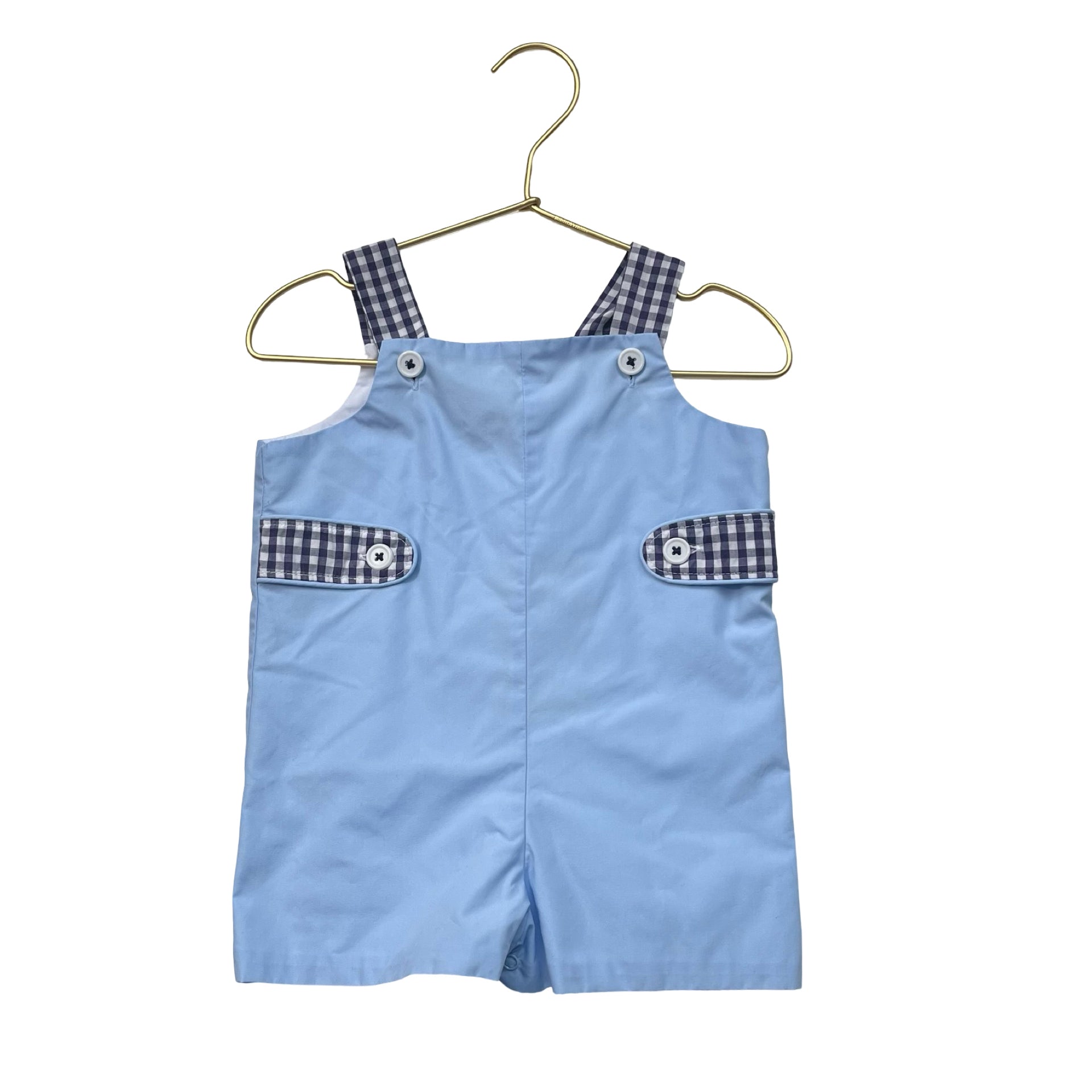 Beaufort Bonnet Light Blue with Navy Gingham Shortalls - Size 6-12 Mo