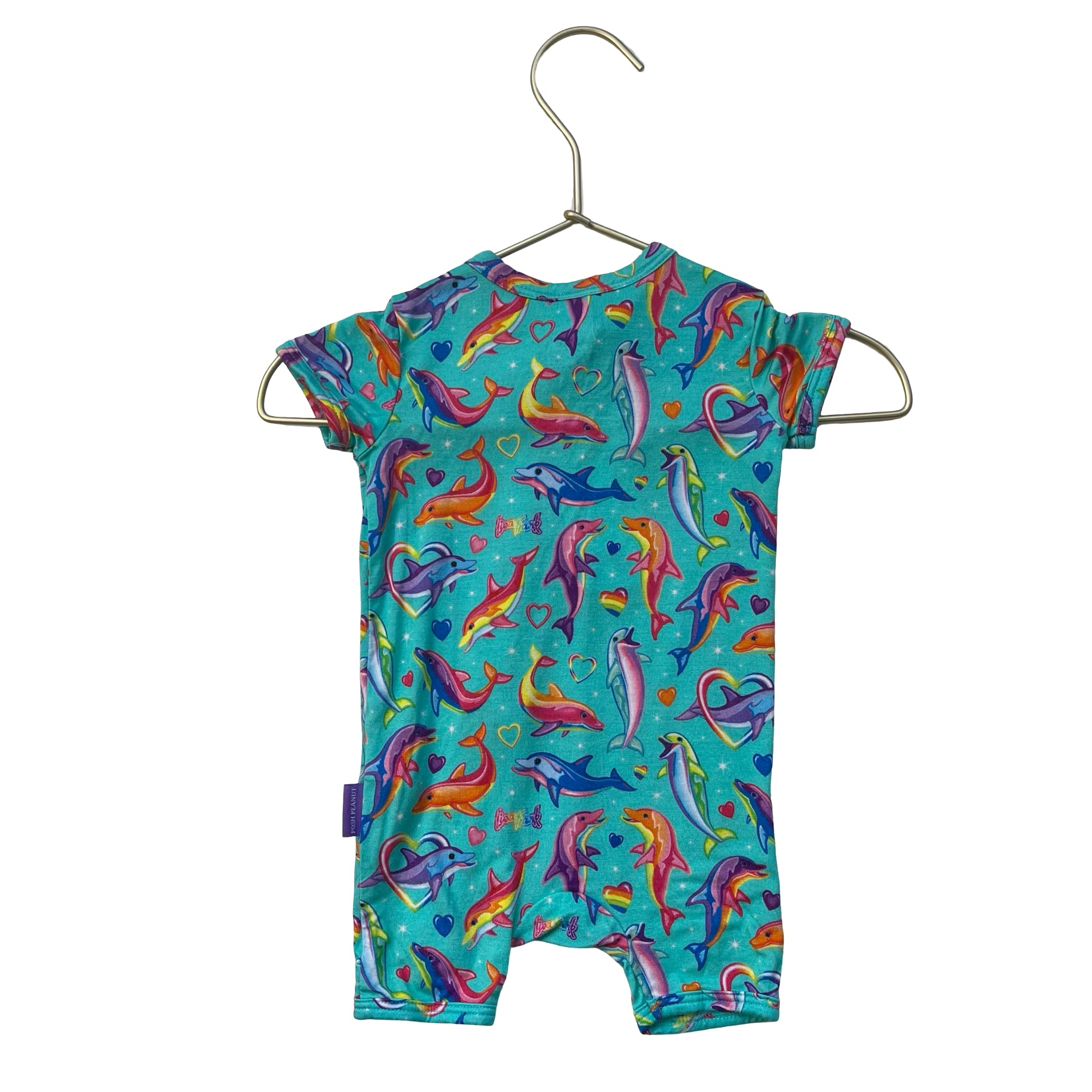 Posh Peanut x Lisa Frank Teal Dolphin Print One-Piece Romper PJ - Size 0-3 Mo