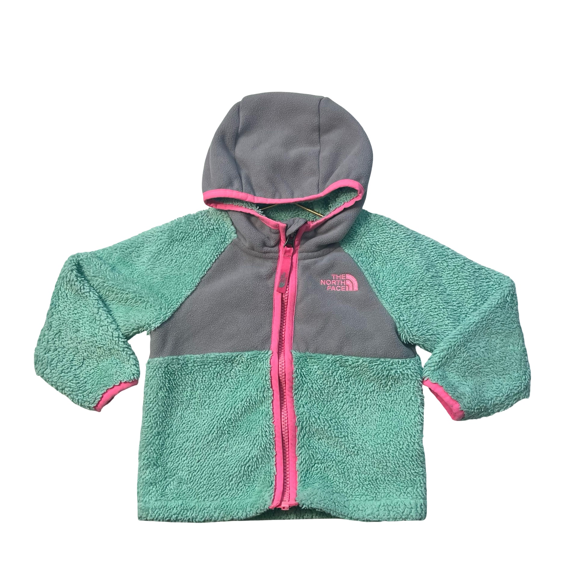 North Face Mint Green, Gray, Pink Hooded Fleece Jacket - Size 2T