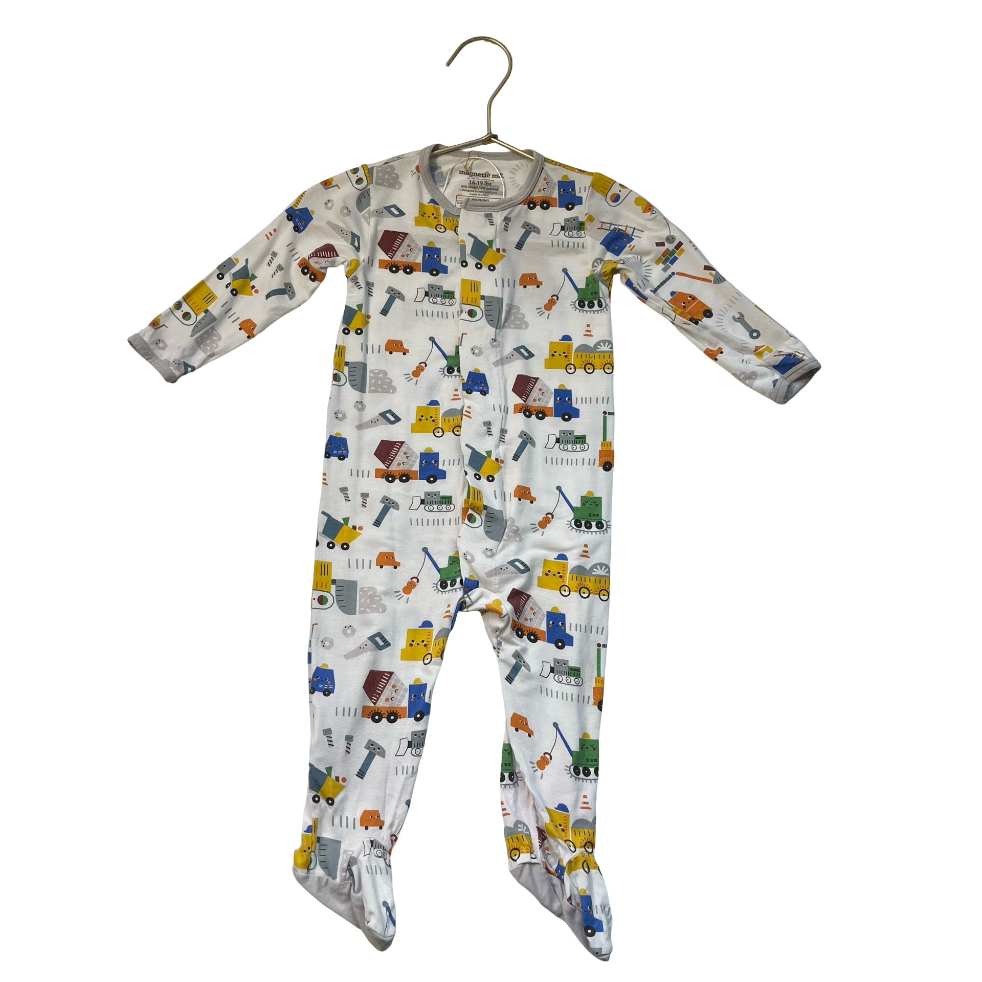 Magnetic Me Construction Print Footed PJs  - Size 6-9 Mo