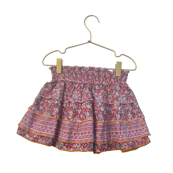 Poupette St Barth Pink Flower Print Ruffle Skirt - Size 4