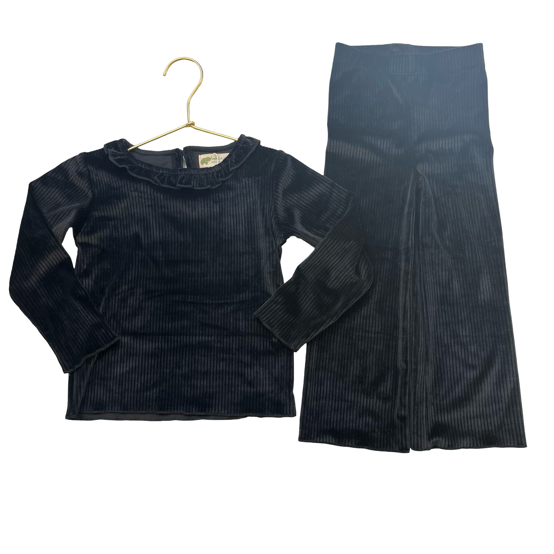 Monica + Andy Black Ribbed Velour Top & Pants Set - Size 2T