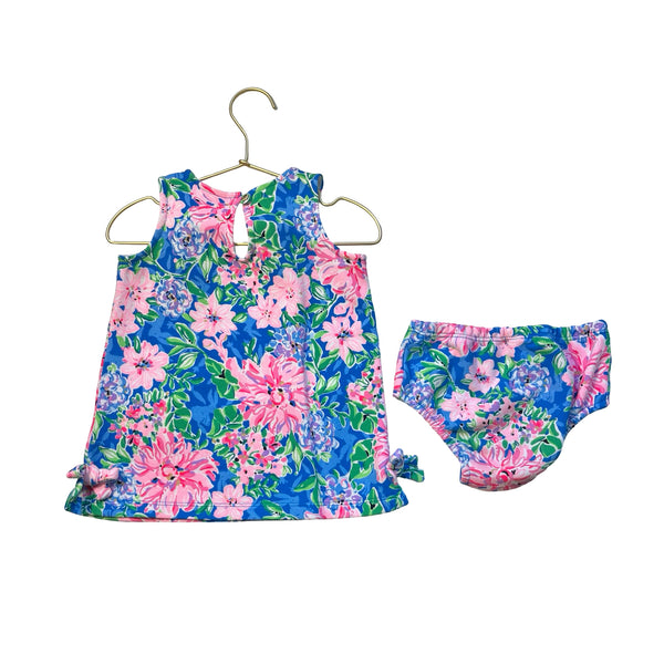 Lilly Pulitzer Blue, Pink, Green Floral Dress & Bloomers - Size 18-24 Mo