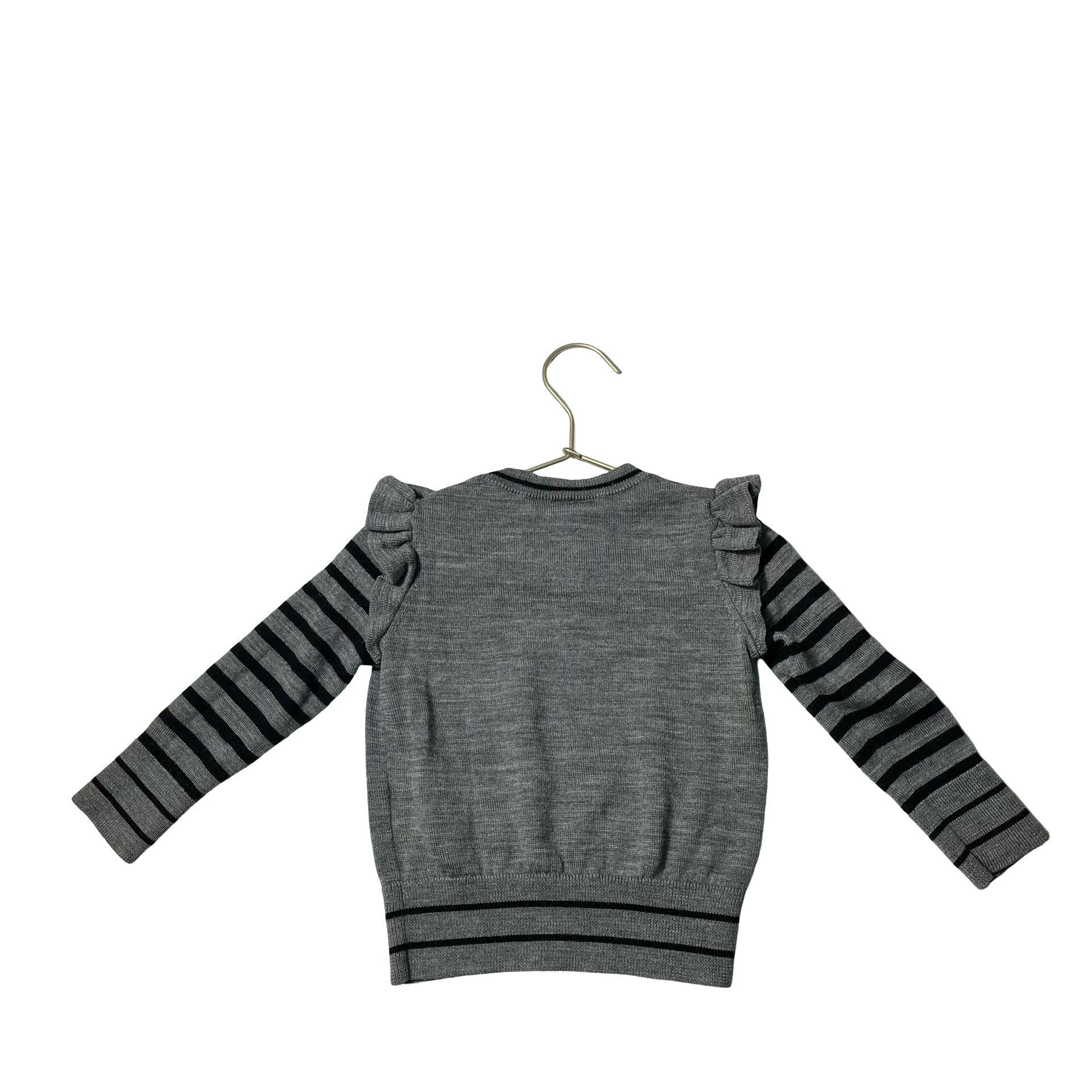 Bonpoint Gray & Black Striped 100% Laine Wool Sweater - Size 4