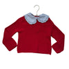Zara Red Cotton Sweater, Removeable Blue Striped Collar - Size 4