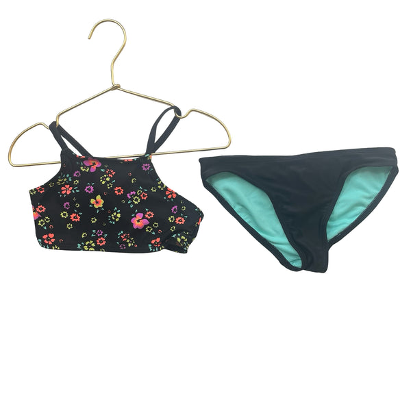 Wonder Nation Black & Multi-Color Floral 2-Piece Swim Suit - Size XS (4/5)
