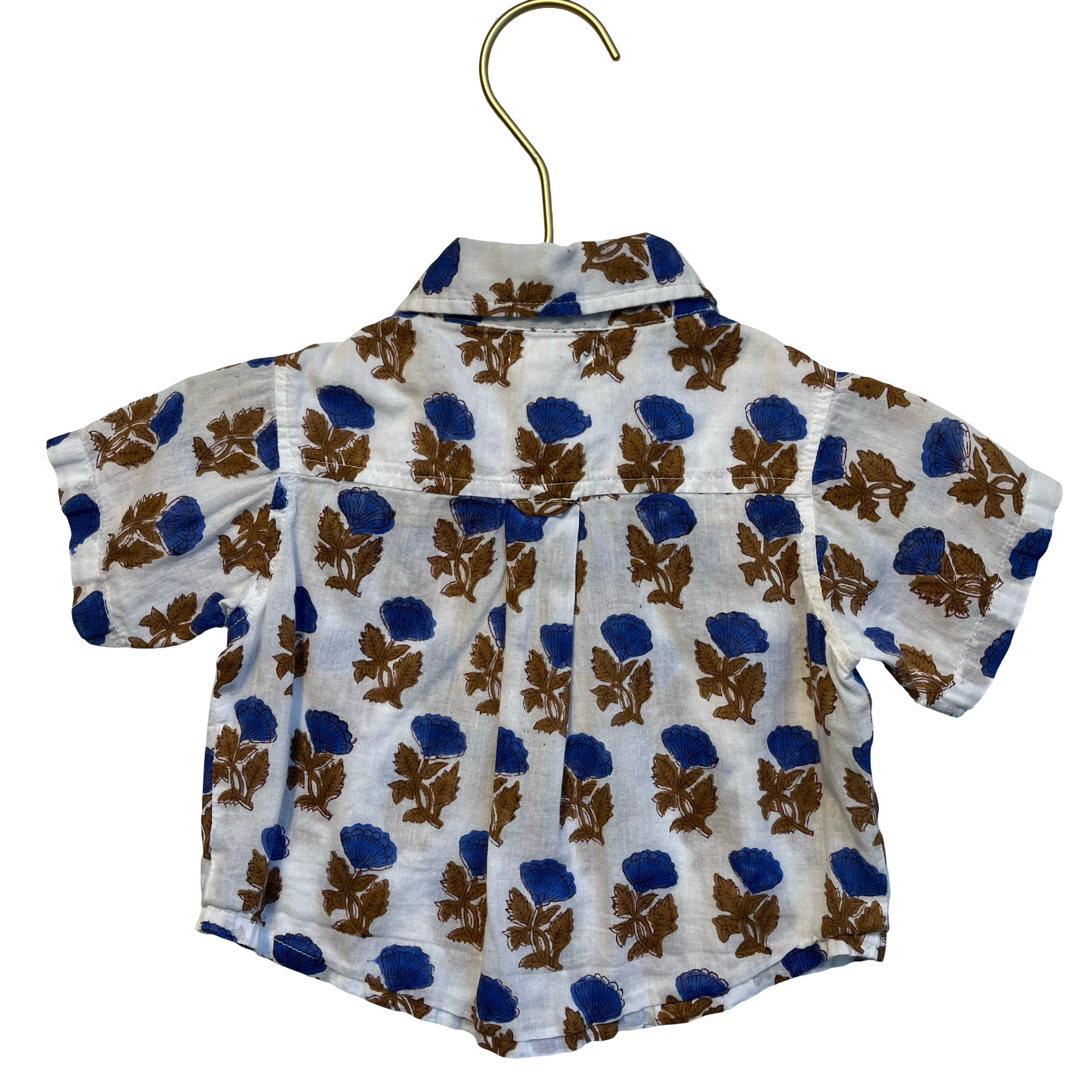 Blue Rooster Ivory, Blue, Brown Flower Print Button Down Shirt - Size 3-6 Mo