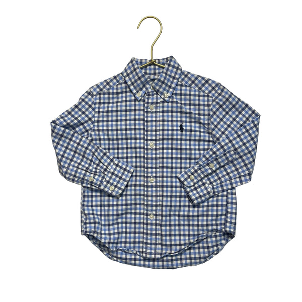 Ralph Lauren Blue & Ivory Check Oxford Button Down Shirt - Size 2
