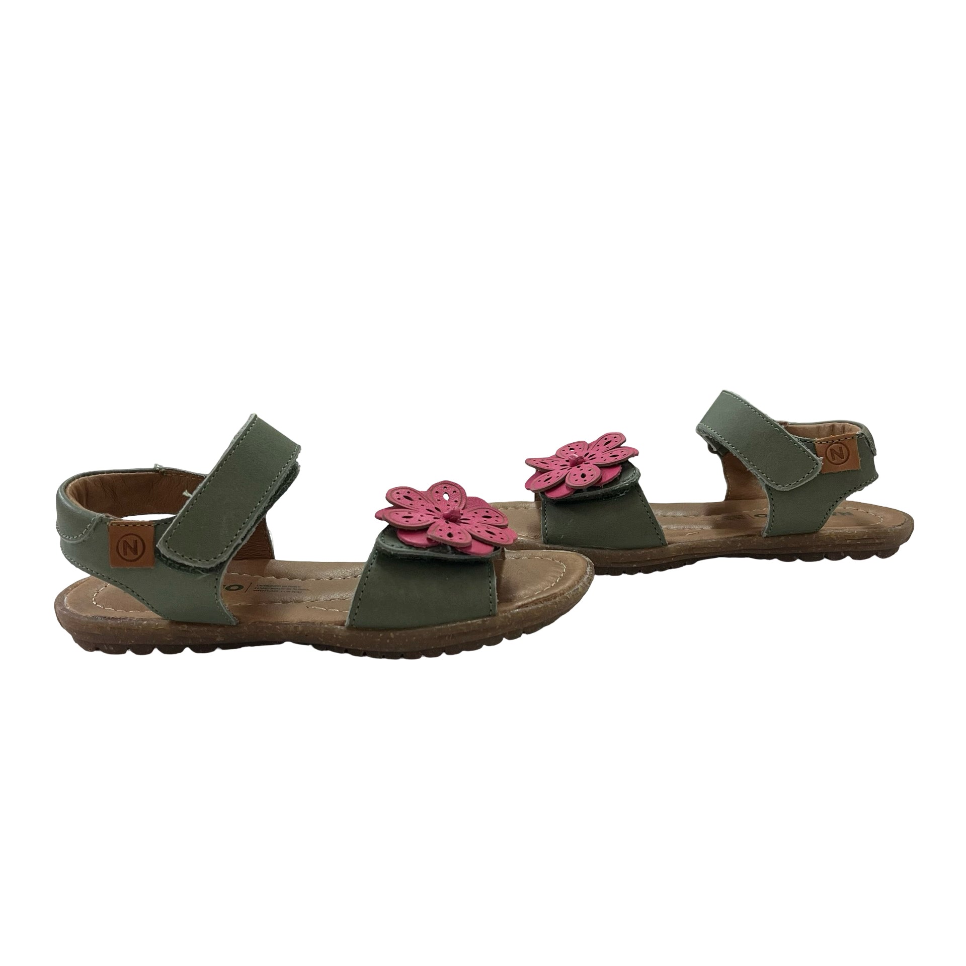 Naturino Green & Pink Flower Leather Sandals - Size 28 (11)