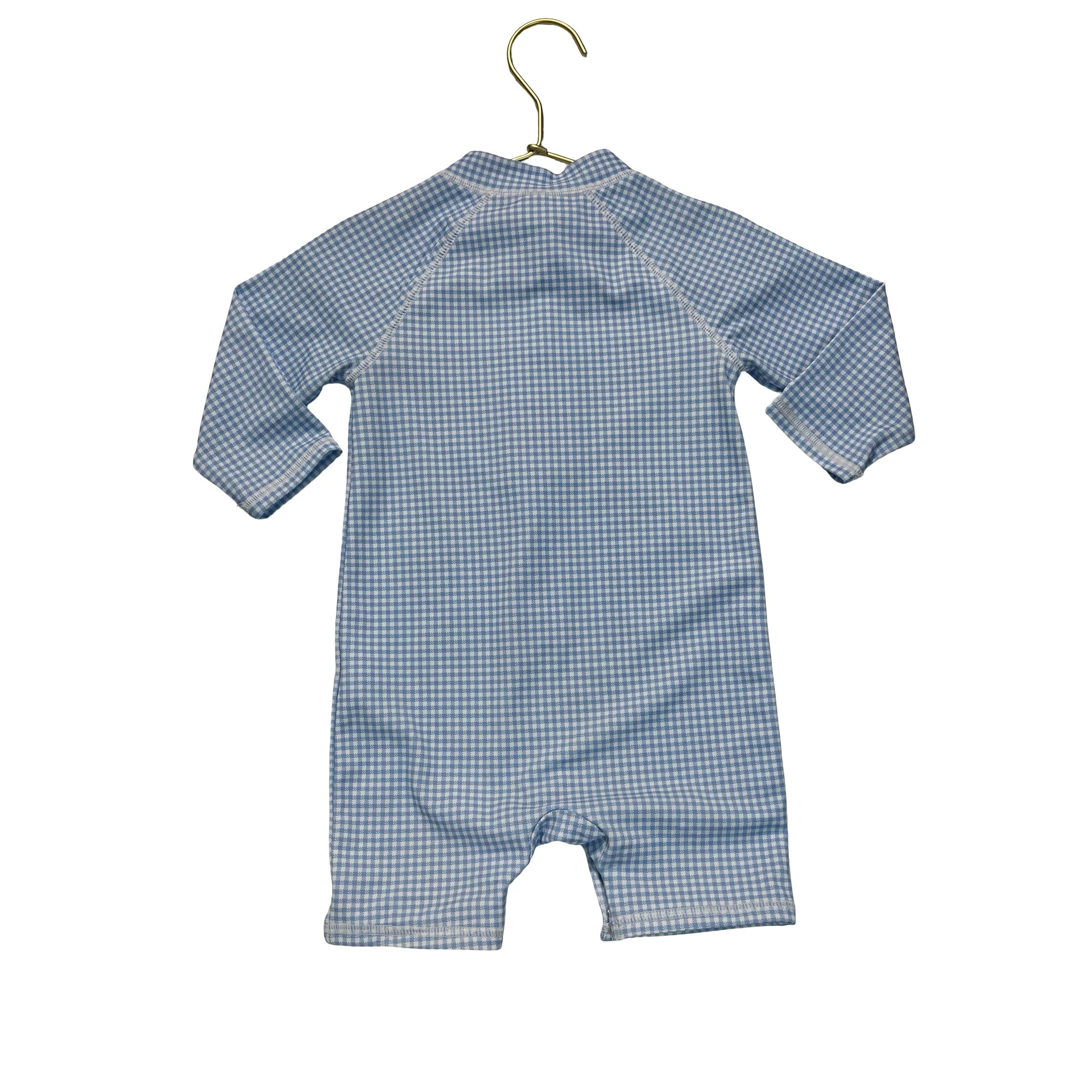 Janie and Jack Light Blue Check Swim Suit Romper - Size 18-24 Mo