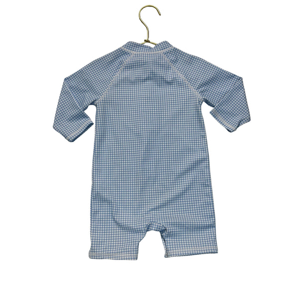 Janie and Jack Light Blue Check Swim Suit Romper - Size 18-24 Mo