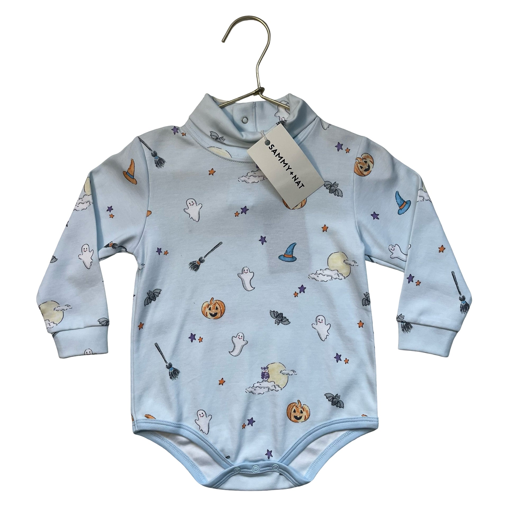 Bella Bliss Light Blue Halloween Print Turtleneck Bodysuit with Tags - 18 Mo