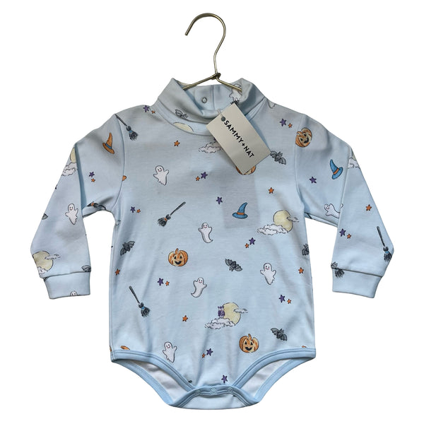 Bella Bliss Light Blue Halloween Print Turtleneck Bodysuit with Tags - 18 Mo