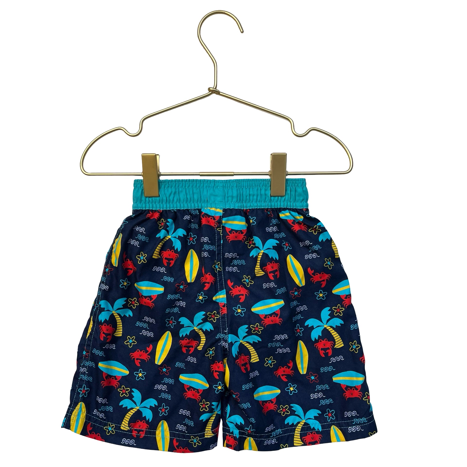 Floatimini Navy Tropical Crab Print Swim Shorts - Size 3T