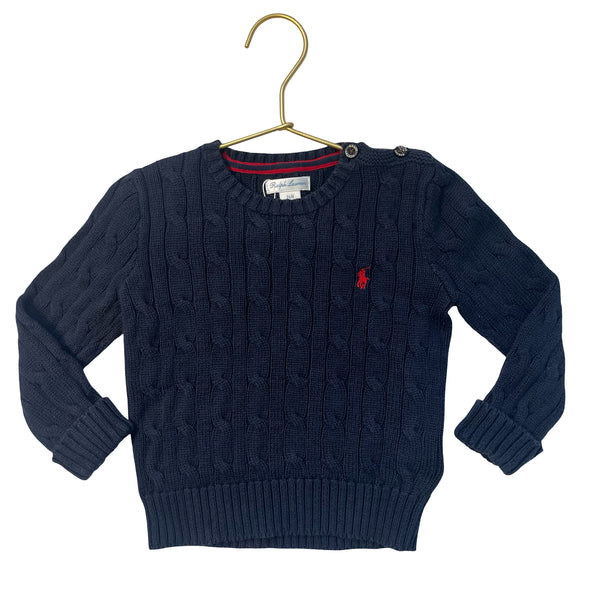 Ralph Lauren Navy Cotton Cable-Knit Sweater - Size 24 Mo