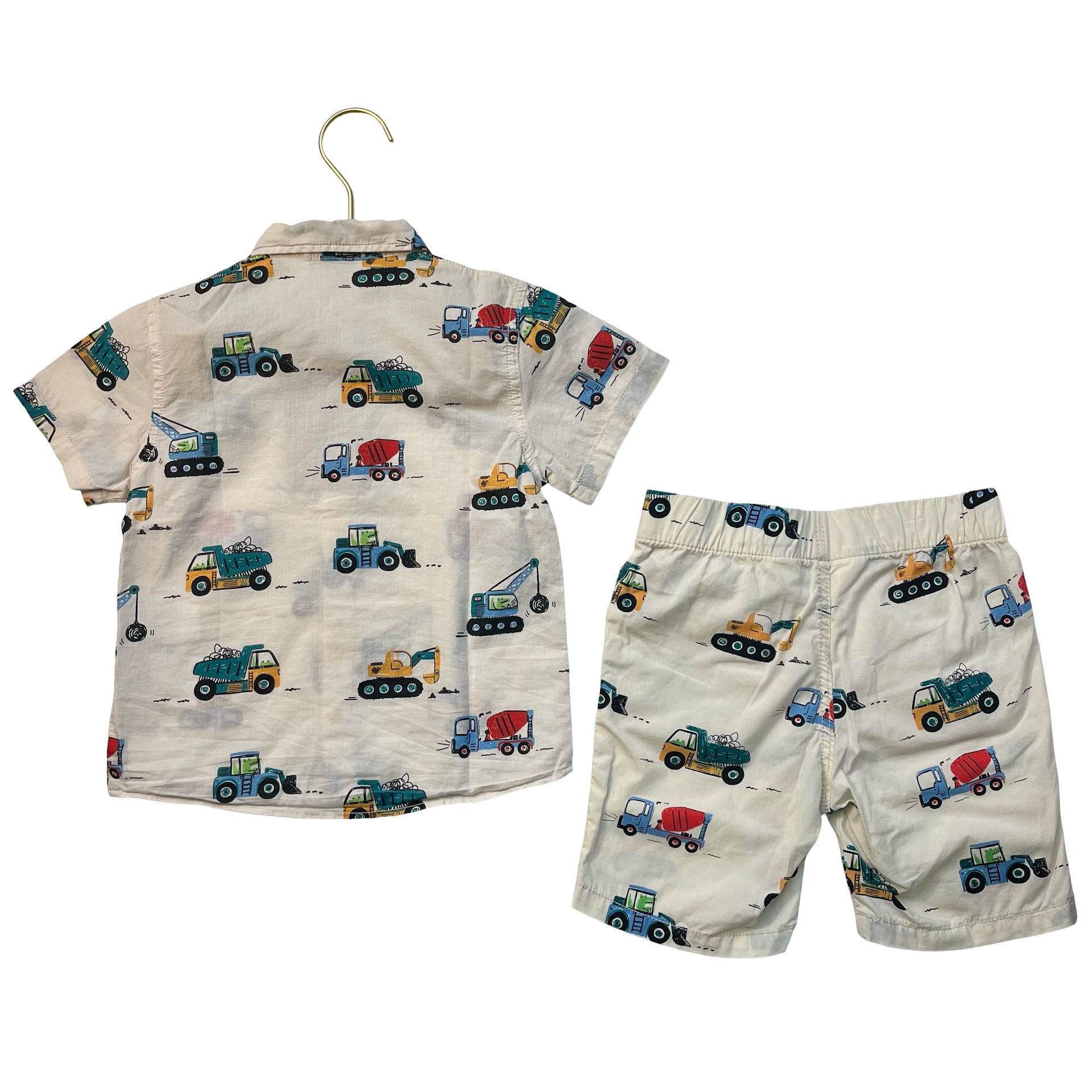 H&M Ivory Construction Truck Print Button Down Shirt & Shorts Set - Size 3T