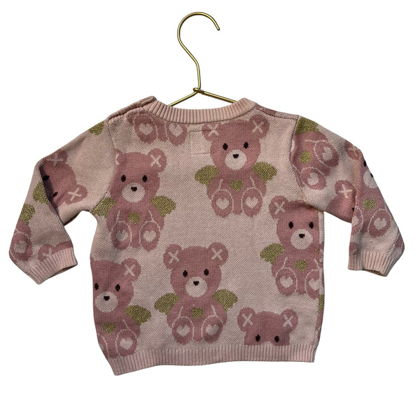 Hux Pink & Fold Metallic Angel Wing Bears Sweater - Size 6-12 Mo