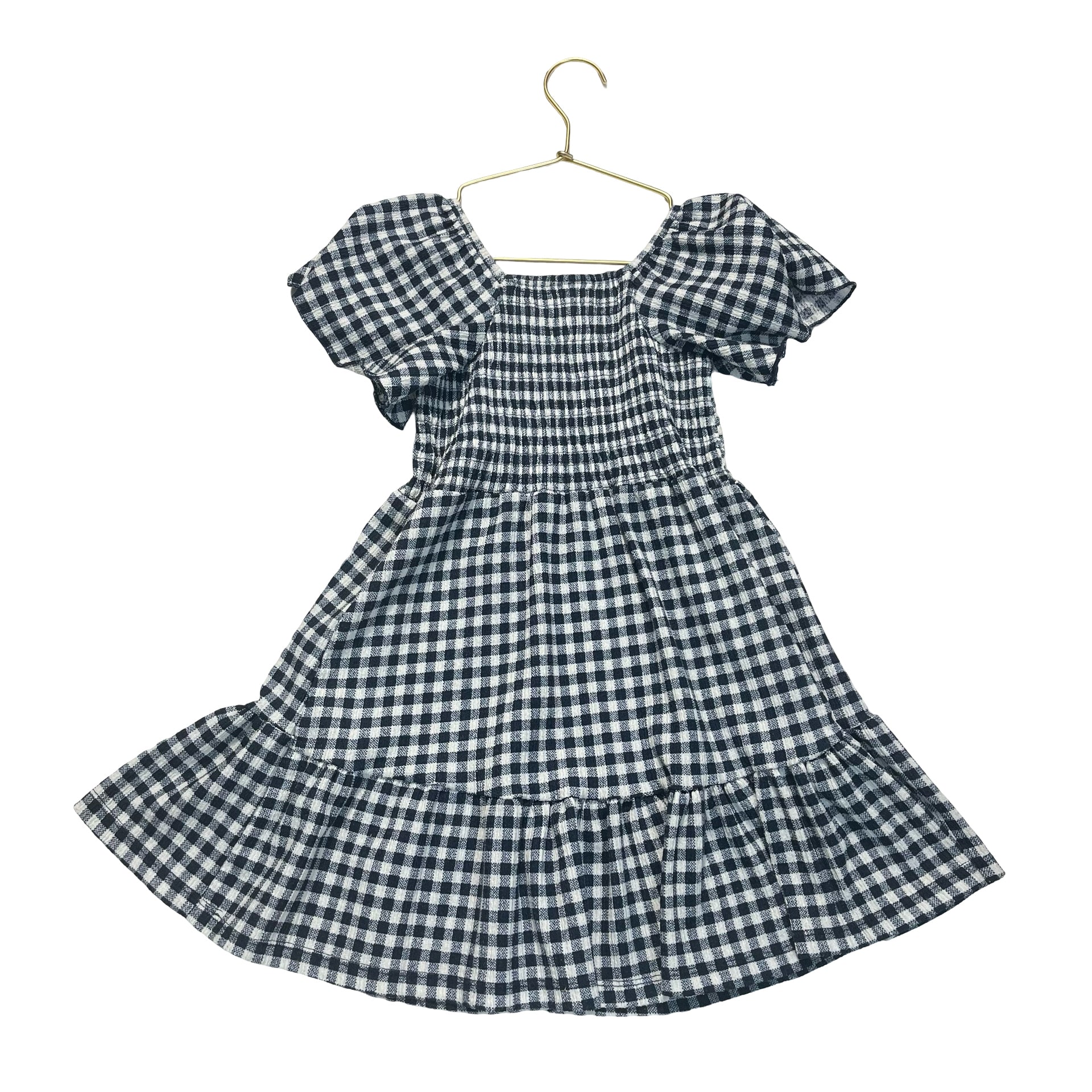 Zara Navy & White Check Smocked Dress - Size 6