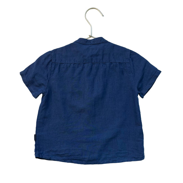 Mayoral Navy Collarless Button Down Shirt - Size 2